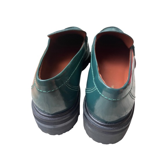 Reformation Agathea Chunky Loafers Deep Forest Green Size 7 Lug Sole Flats - Picture 5 of 8